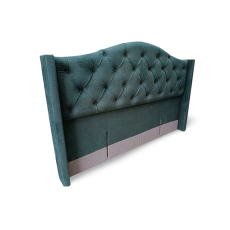 Light Green Button  Pattern Velvet Headboard